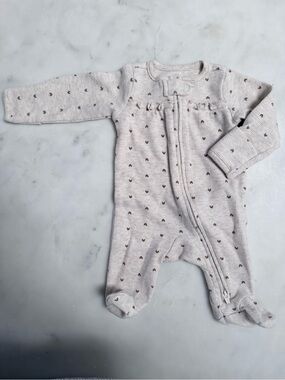 Carter's Beige Footed One-Piece with Brown Heart Print